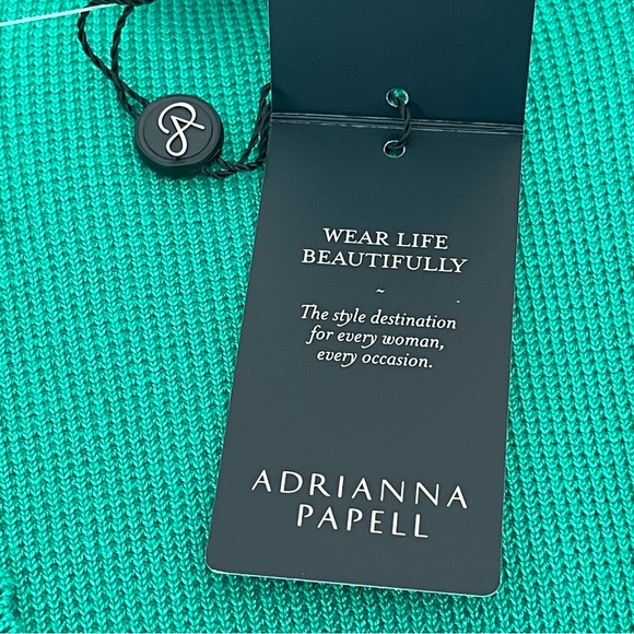 Adrianna Papell Cardigan Sweater Scallop Trims Gold Buttons Faux Front Pockets - Picture 9 of 13